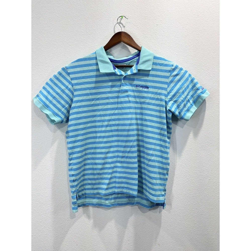 Columbia PFG Super Bonefish Polo Shirt Mens Large Blue Stripe